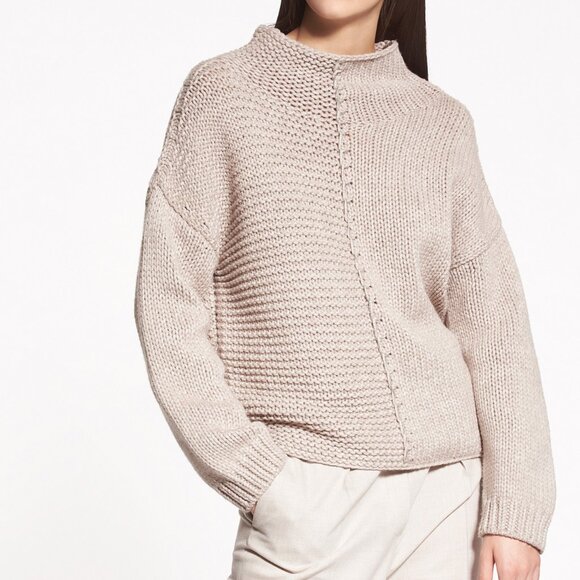 Fabiana Filippi Taupe Merino-Wool Beaded High-Neck Sweater - Picture 1 of 11